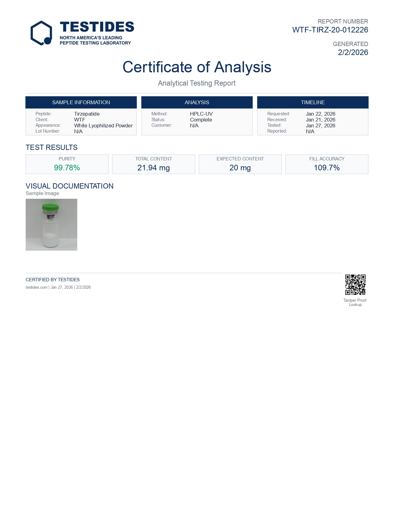 Tirzepatide  20mg COA report