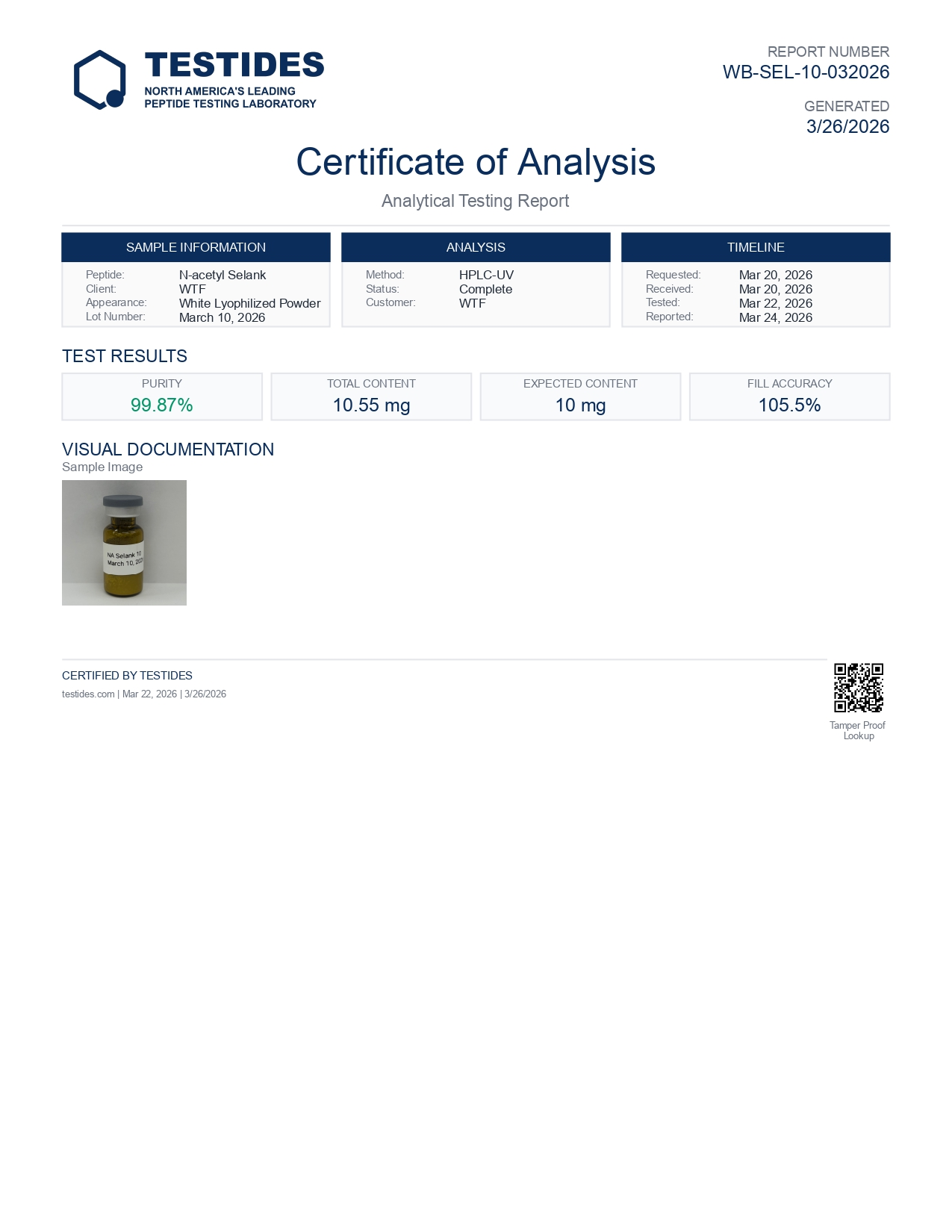 N -acetyl Selank COA report