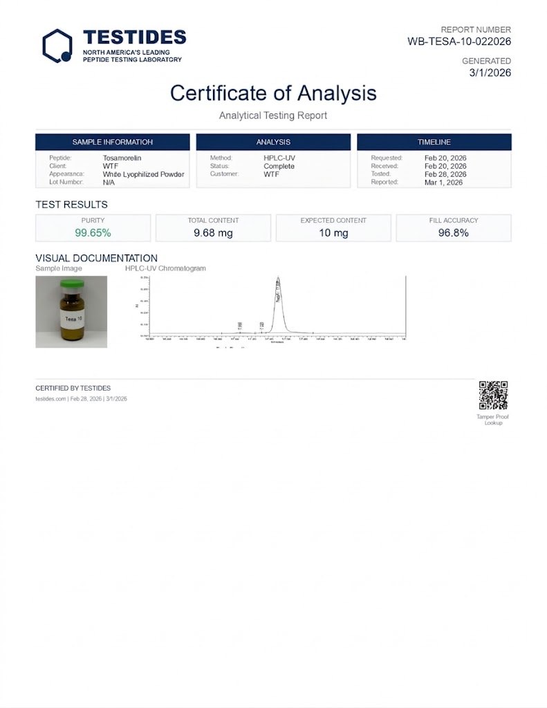 Tesamorelin 10mg COA report